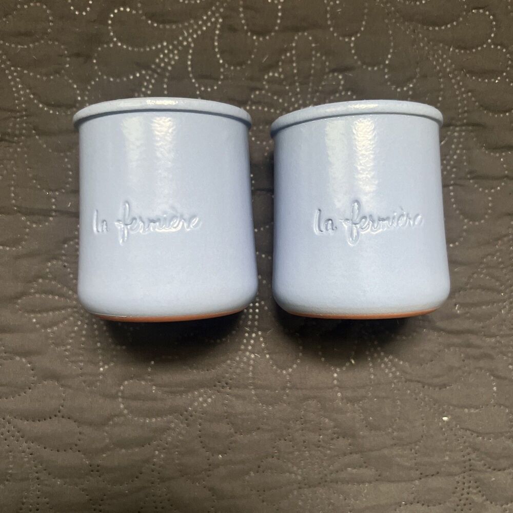La Fermiere Limited Edition Powder Blue Glazed Yogurt Pots 2pc Set Dessert Gift